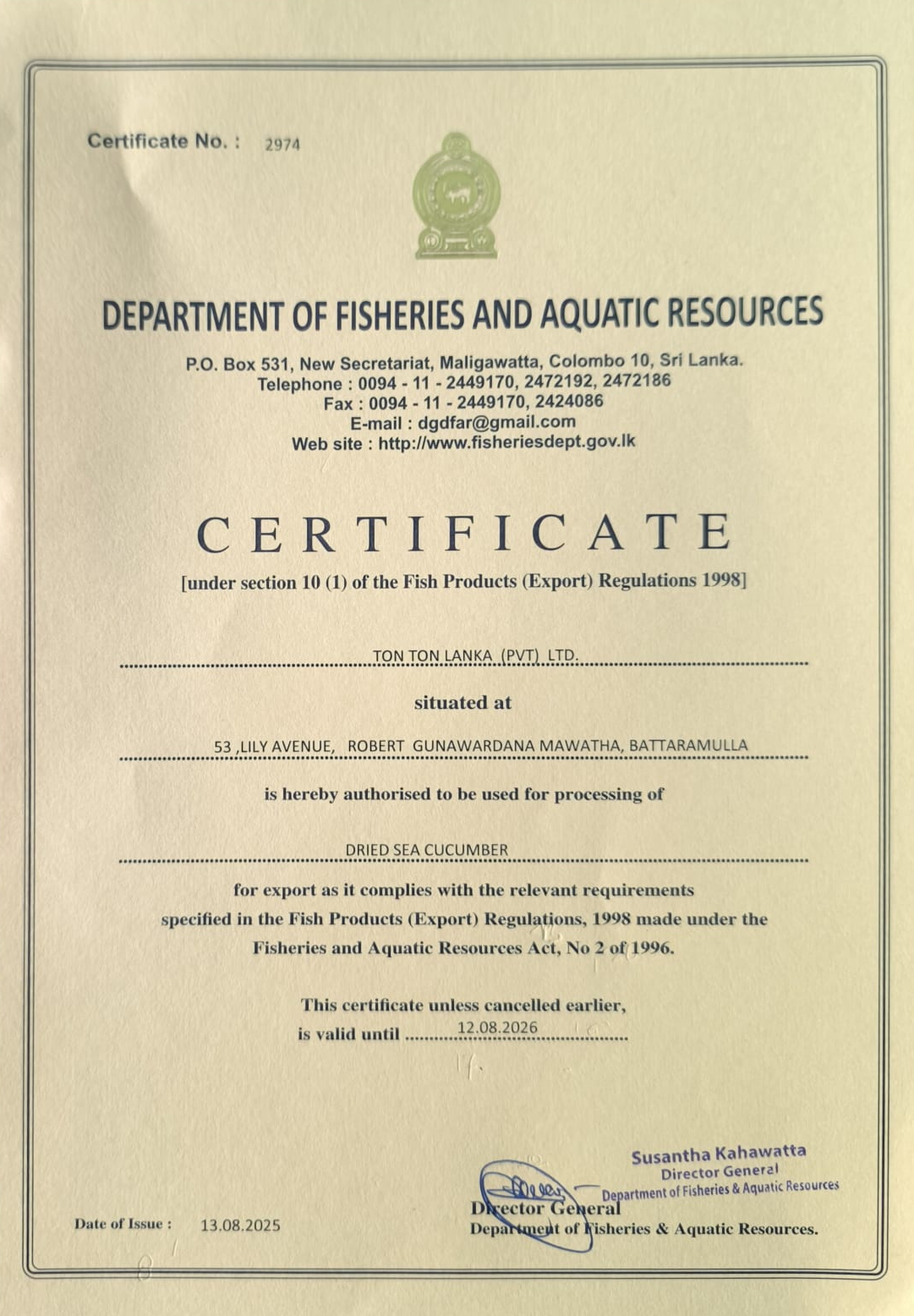 Export Certificate